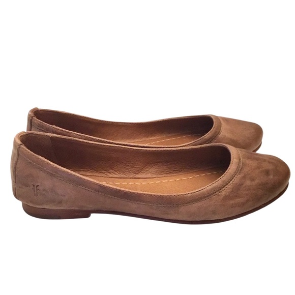 Frye Carson Ballet Flats Brown Tan Distressed Leather Slip-ons Size: 7.5B - Picture 3 of 13